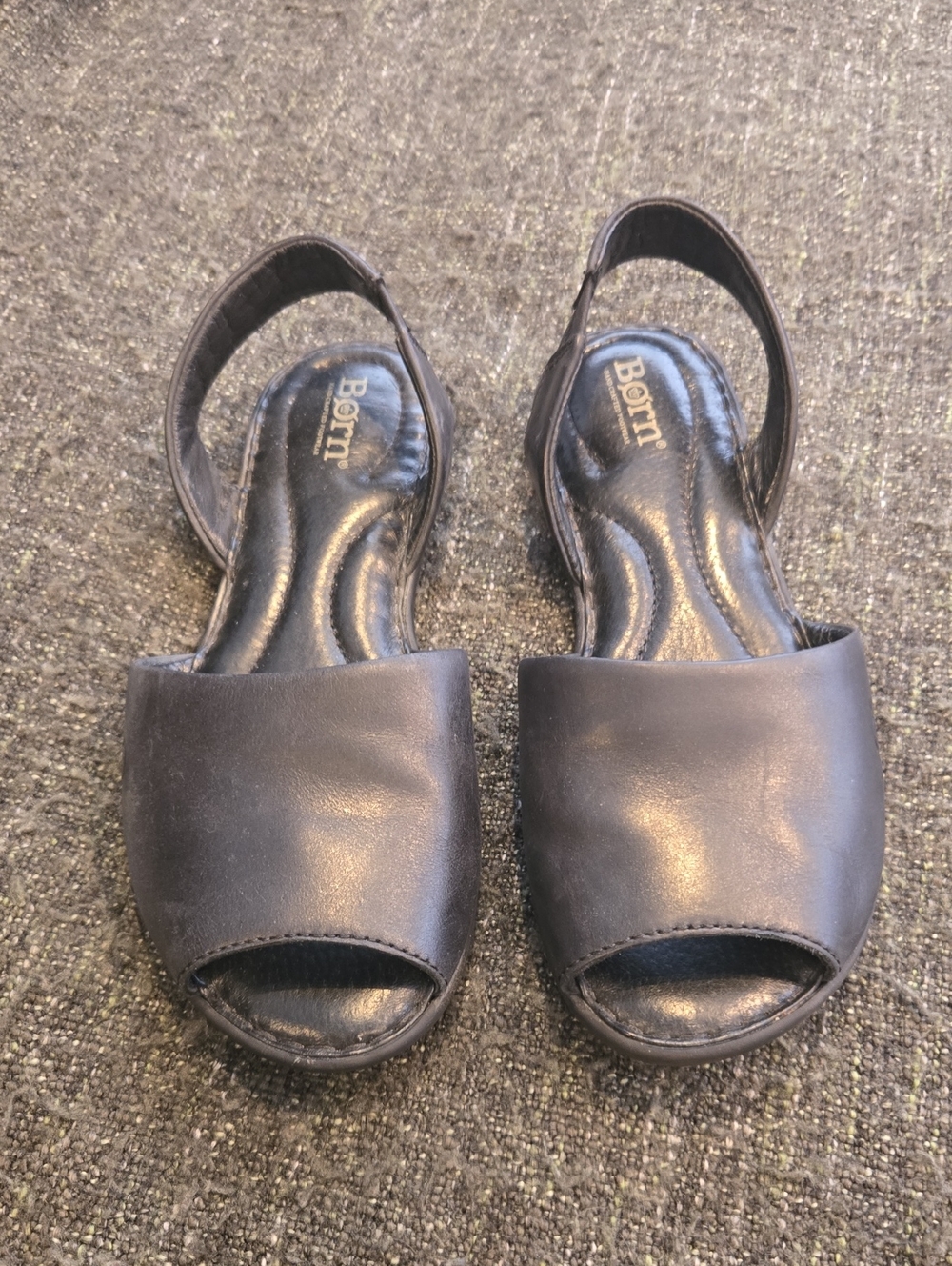 Born Black Leather Peep-Toe Slingback Sandals